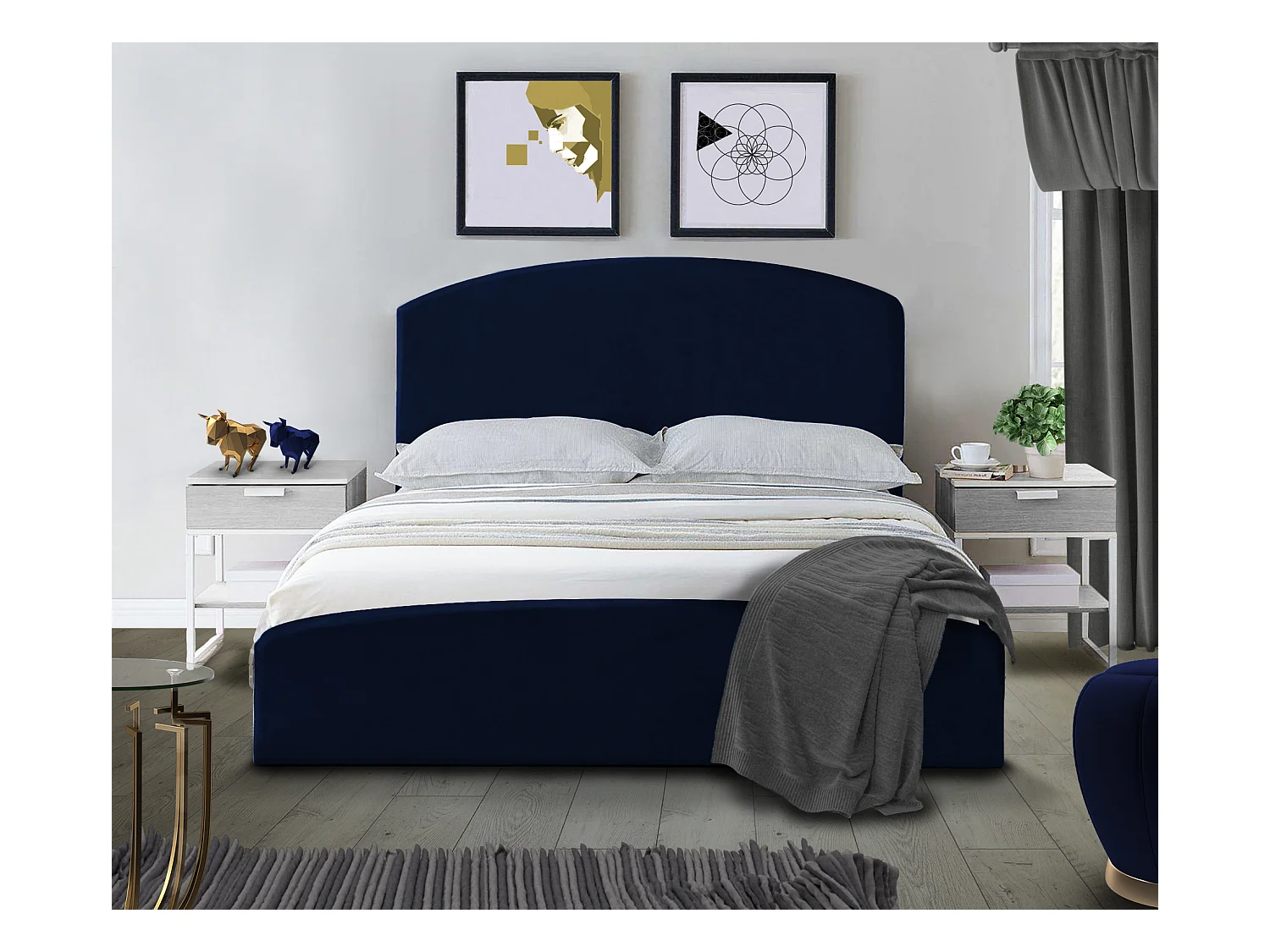 Gestoffeerd bed Montana 130x212x90 cm Slaapvlak 120x200 cm, opbergruimte, gaslift, stof Monolith marineblauw