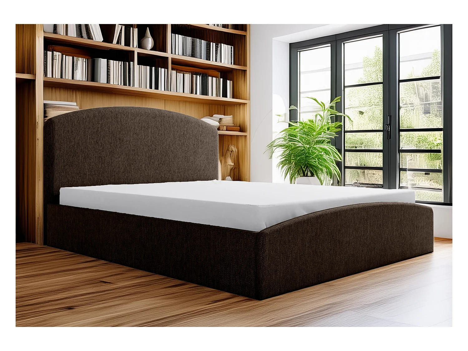 Gestoffeerd bed Montana 210x212x90 cm Slaapvlak 200x200 cm, opbergruimte, gaslift, stof Monolith bruin