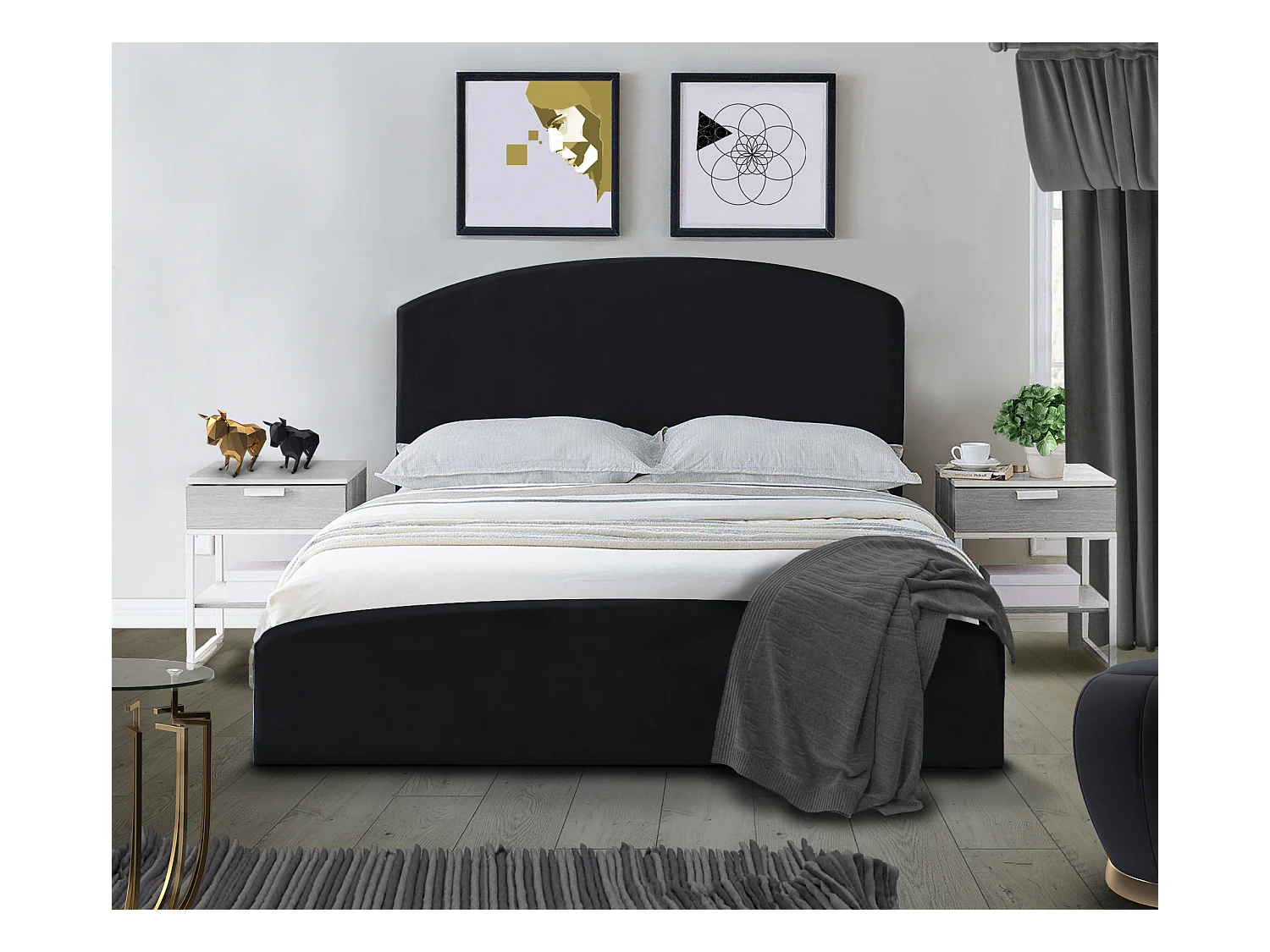 Gestoffeerd bed Montana 130x212x90 cm Slaapvlak 120x200 cm, opbergruimte, gaslift, stof Monolith grijs