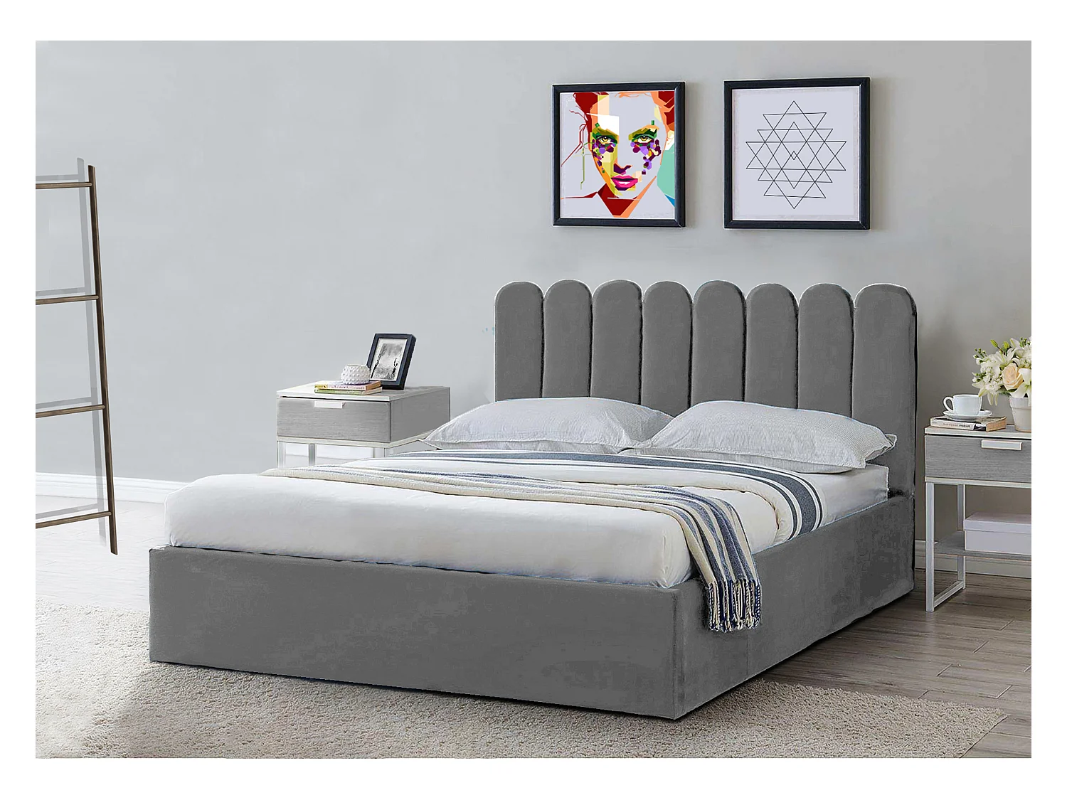 Lit rembourré Venezia 150x212x90 cm, couchage 140x200 cm, coffre, vérin à gaz, tissu Monolith châtaigne