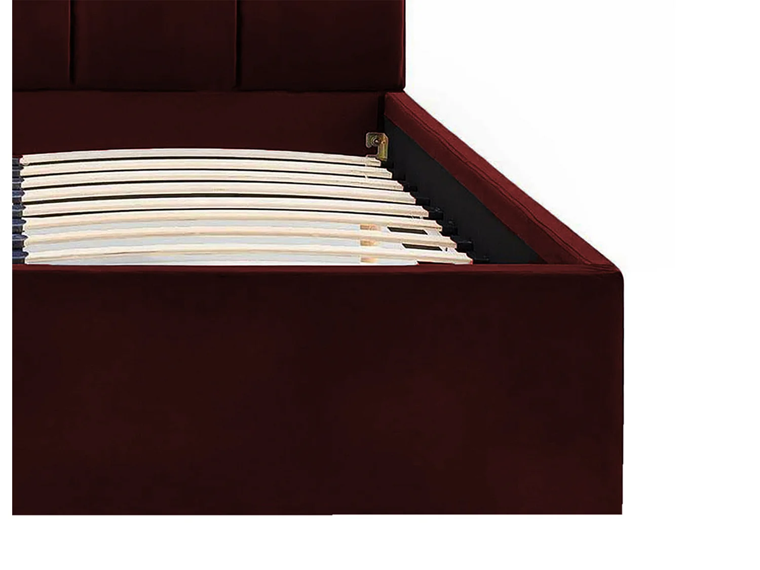 Lit rembourré Orion 150x212x90 cm, couchage 140x200 cm, coffre, vérin à gaz, tissu Monolith châtaigne