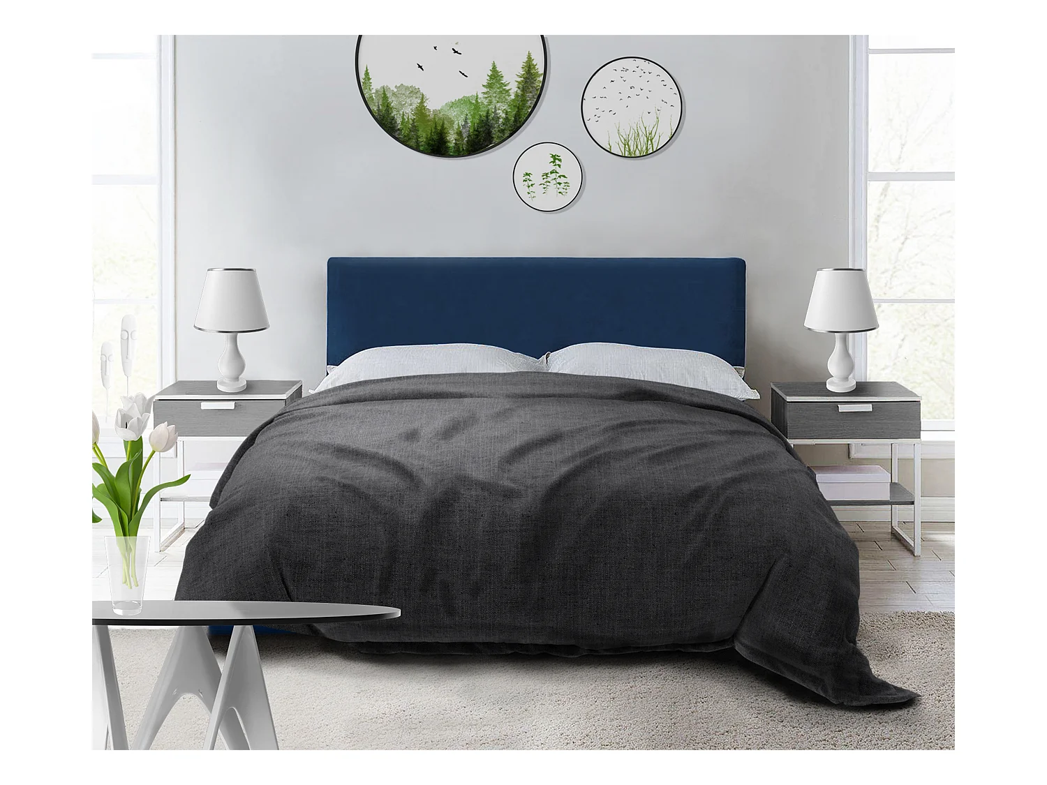 Lit rembourré Nefryt 170x212x90 cm, couchage 160x200 cm, coffre, vérin à gaz, tissu Monolith bleu marine