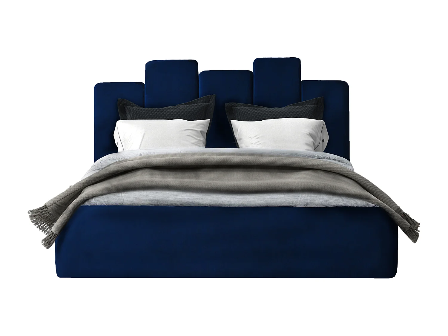 Lit rembourré Orion 150x212x90 cm, couchage 140x200 cm, coffre, vérin à gaz, tissu Monolith bleu marine