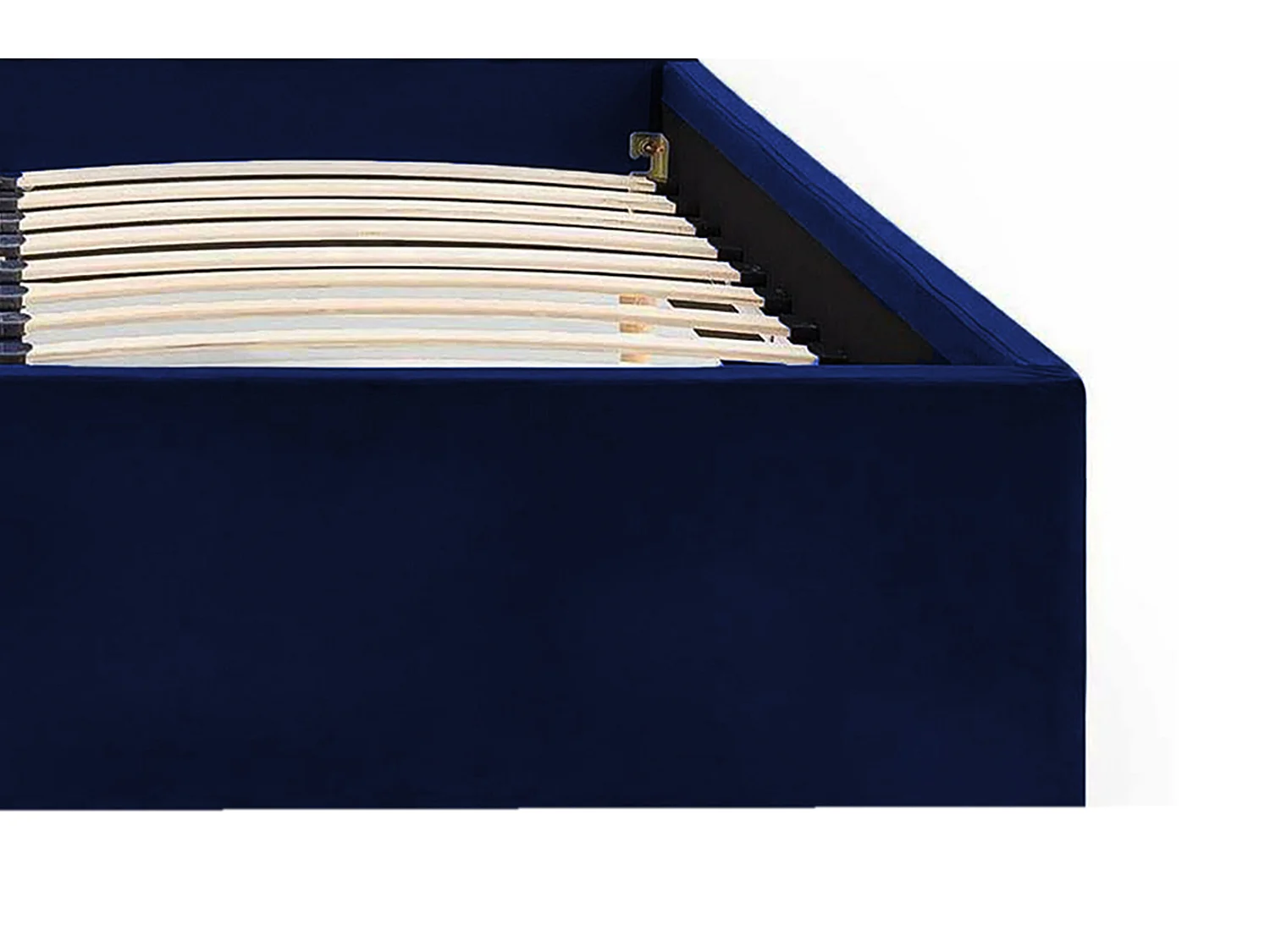 Lit rembourré Orion 150x212x90 cm, couchage 140x200 cm, coffre, vérin à gaz, tissu Monolith bleu marine