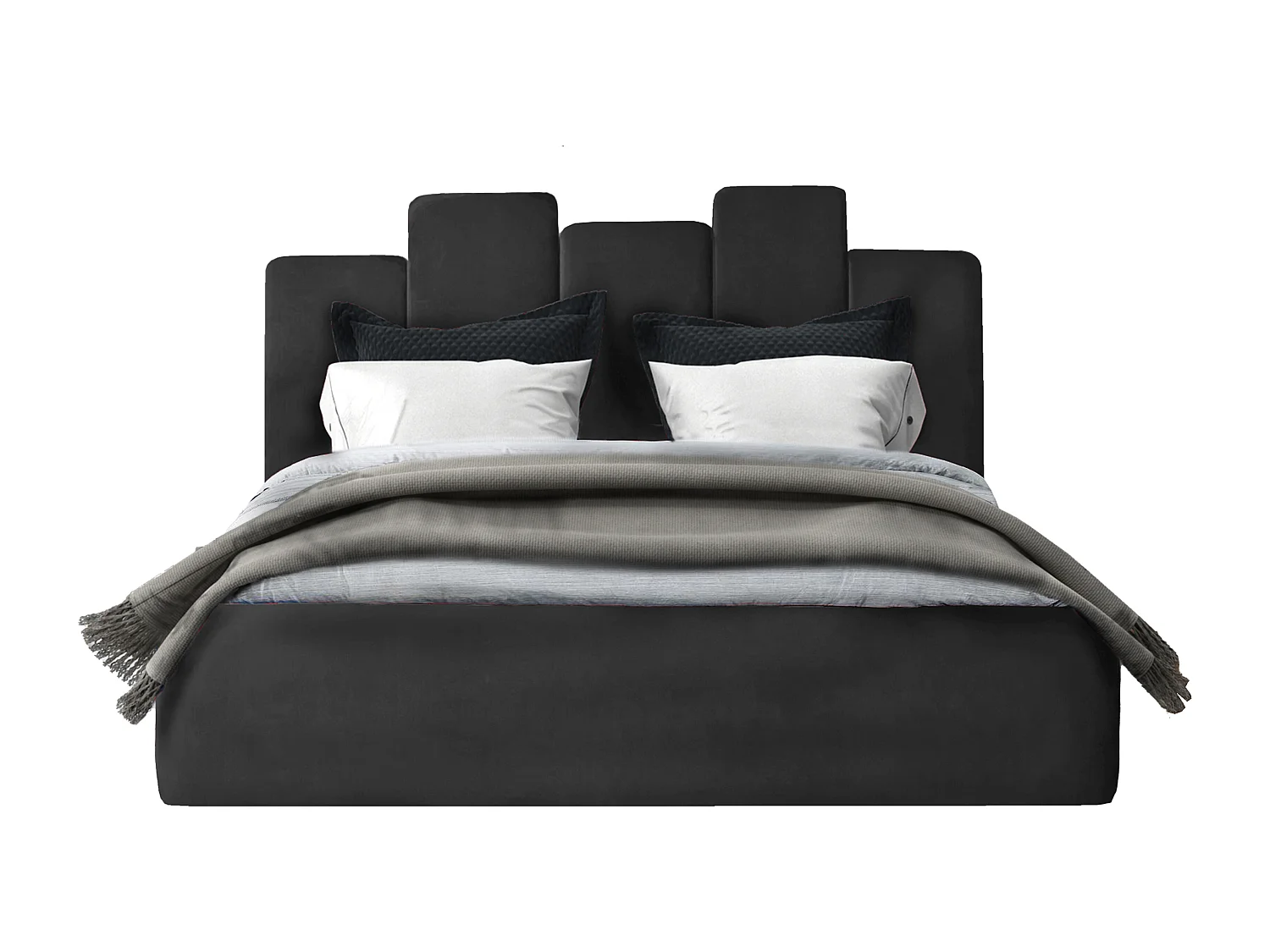 Lit rembourré Orion 130x212x90 cm, couchage 120x200 cm, coffre, vérin à gaz, tissu Monolith gris