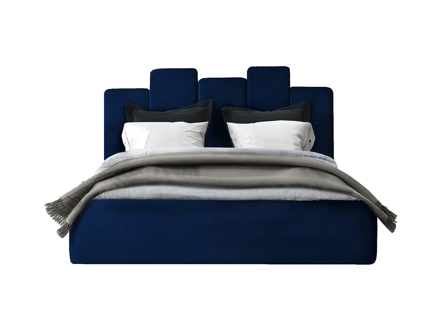 Lit rembourré Orion 130x212x90 cm, couchage 120x200 cm, coffre, vérin à gaz, tissu Monolith bleu marine