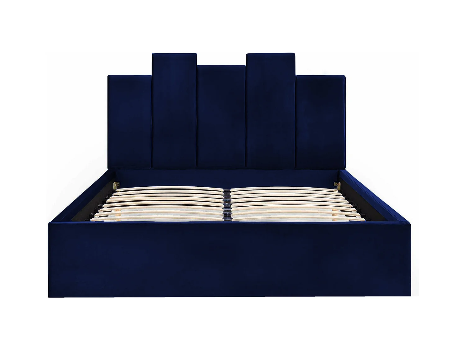 Lit rembourré Orion 130x212x90 cm, couchage 120x200 cm, coffre, vérin à gaz, tissu Monolith bleu marine