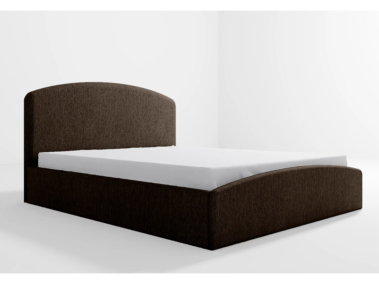 Cama tapizada Montana 150x212x90 cm, superficie 140x200 cm, arcón, elevador a gas, tela Monolith marrón