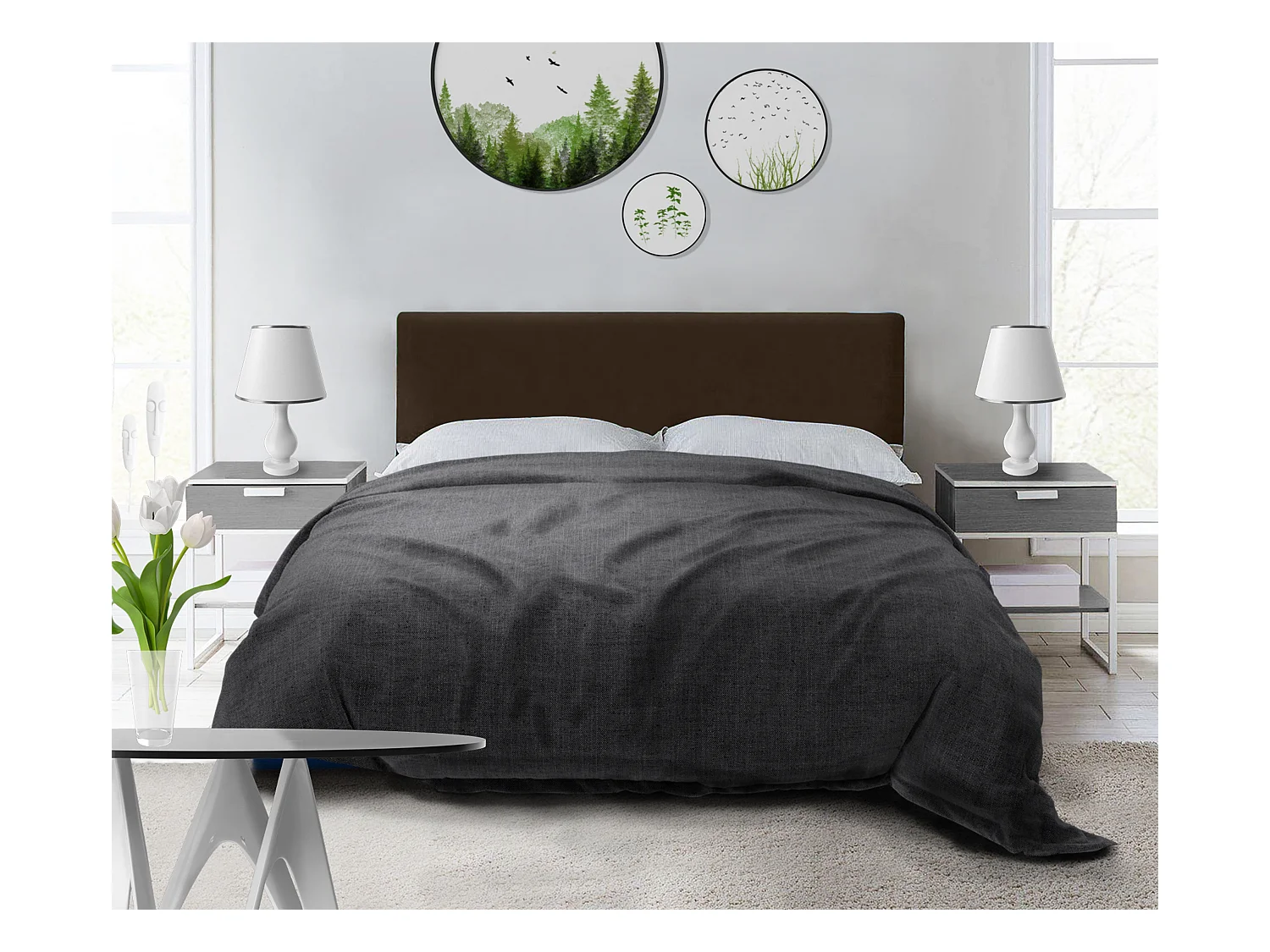 Lit rembourré Nefryt 170x212x90 cm, couchage 160x200 cm, coffre, vérin à gaz, tissu Monolith brun