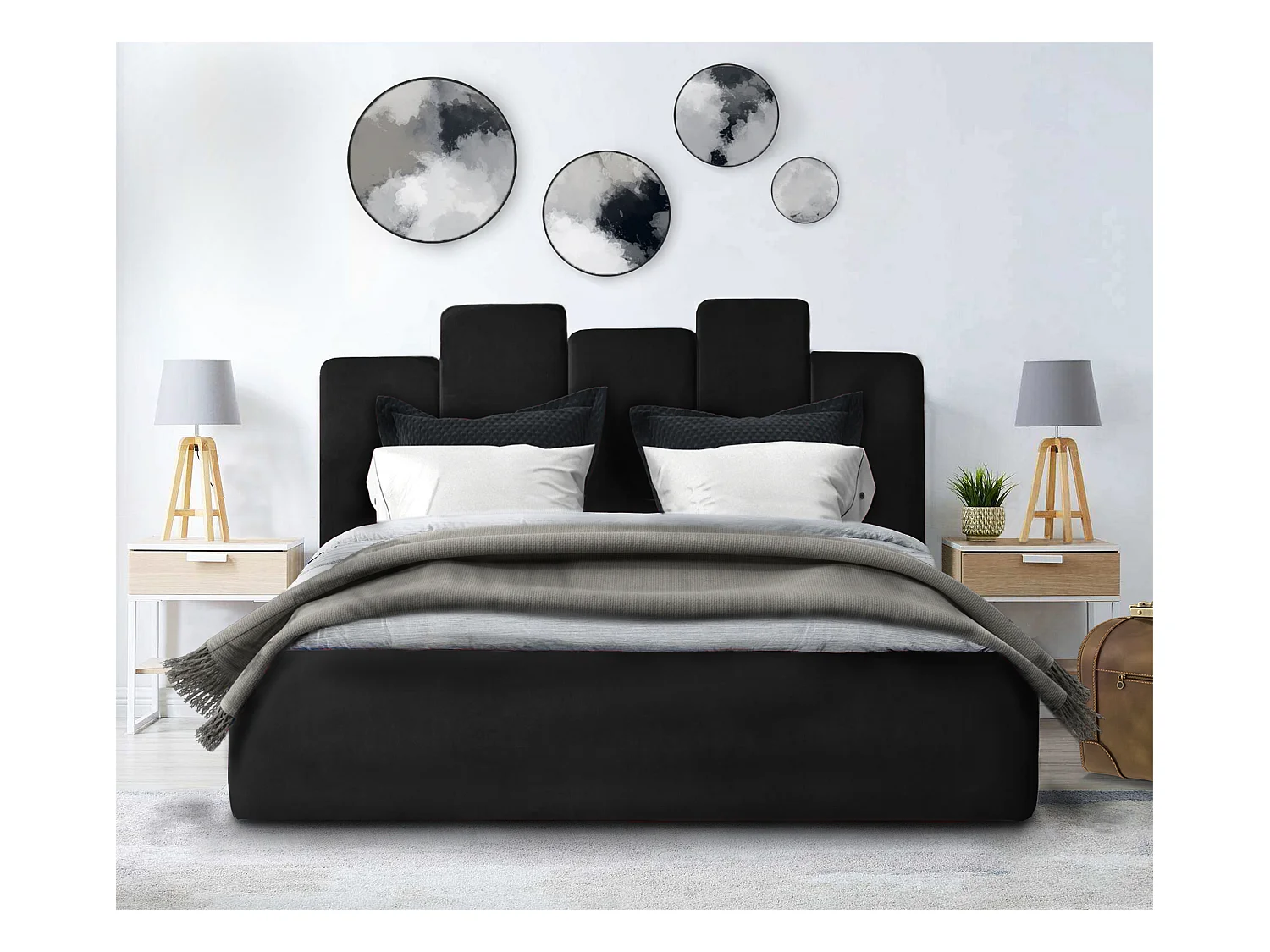 Lit rembourré Orion 130x212x90 cm, couchage 120x200 cm, coffre, vérin à gaz, tissu Monolith graphite