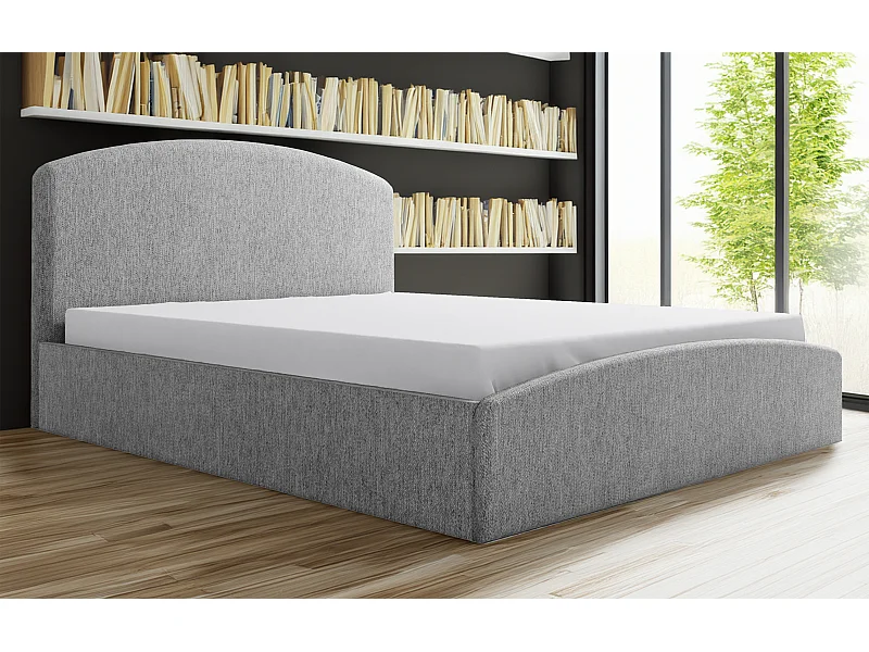 Cama tapizada Montana 130x212x90 cm, superficie 120x200 cm, arcón, elevador a gas, tela Monolith fresno