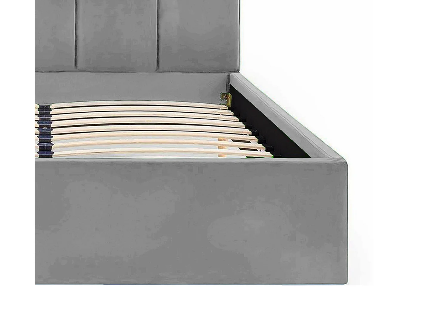 Lit rembourré Orion 130x212x90 cm, couchage 120x200 cm, coffre, vérin à gaz, tissu Monolith frêne