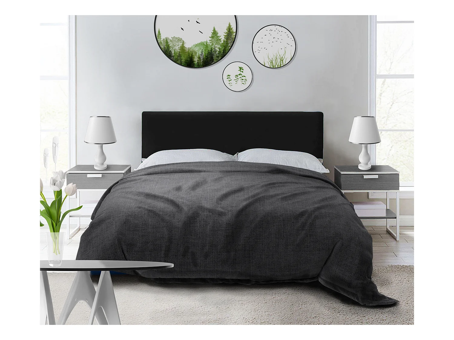 Lit rembourré Nefryt 170x212x90 cm, couchage 160x200 cm, coffre, vérin à gaz, tissu Monolith graphite