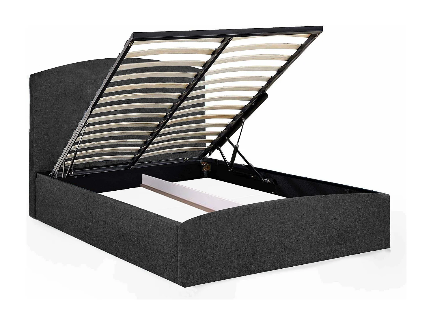 Lit rembourré Nefryt 170x212x90 cm, couchage 160x200 cm, coffre, vérin à gaz, tissu Monolith graphite