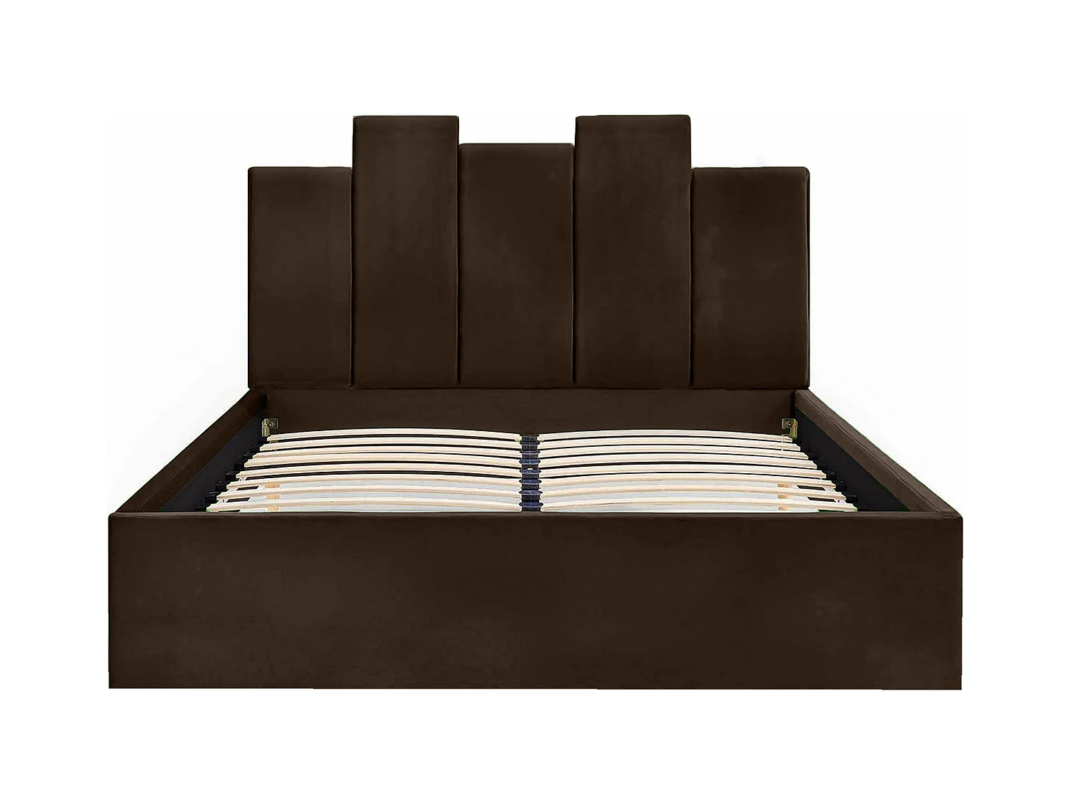 Lit rembourré Orion 150x212x90 cm, couchage 140x200 cm, coffre, vérin à gaz, tissu Monolith brun