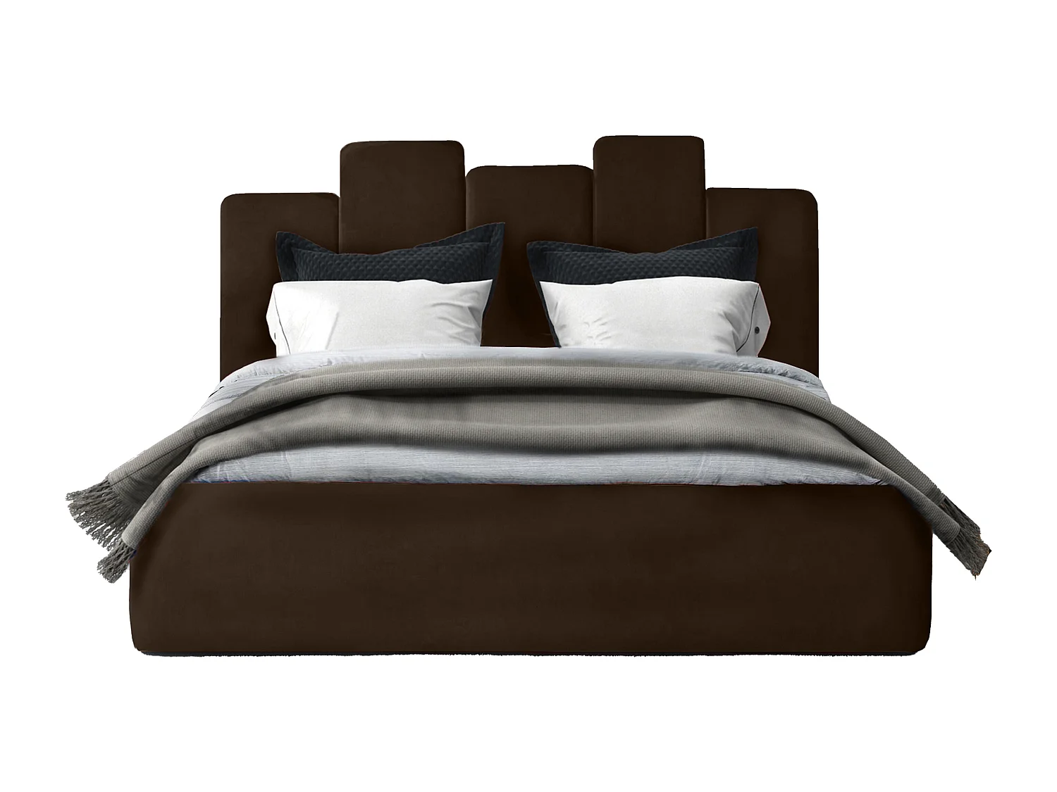 Lit rembourré Orion 150x212x90 cm, couchage 140x200 cm, coffre, vérin à gaz, tissu Monolith brun