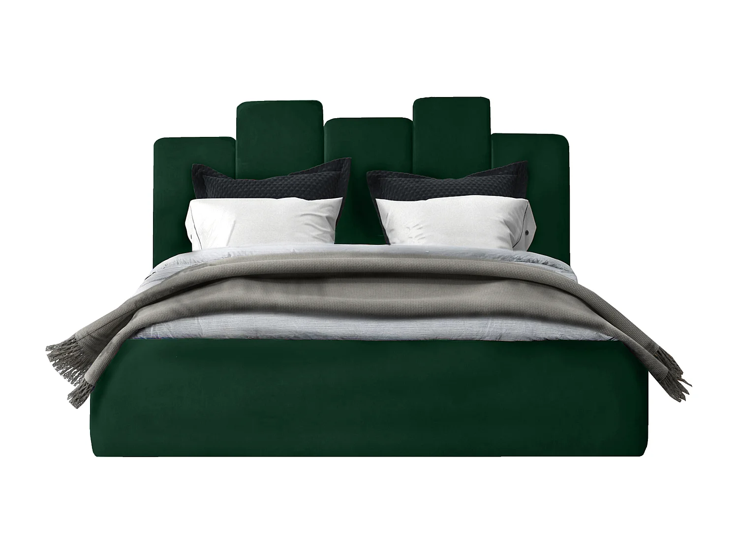 Lit rembourré Orion 150x212x90 cm, couchage 140x200 cm, coffre, vérin à gaz, tissu Monolith vert