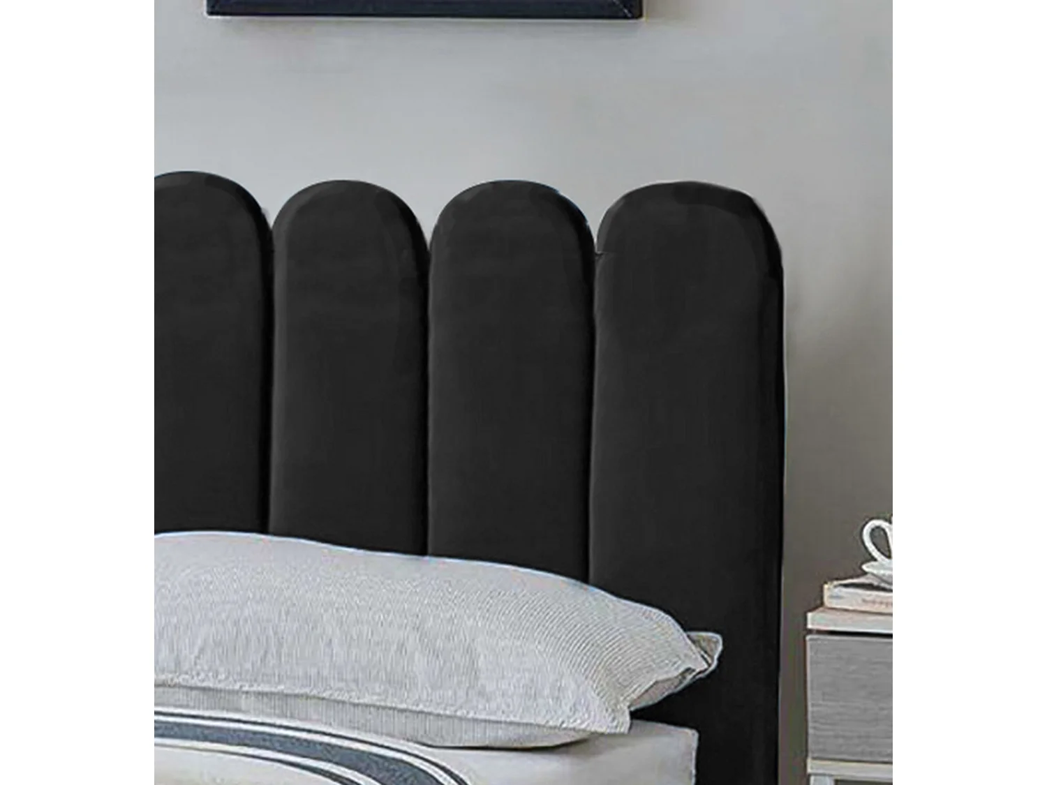 Lit rembourré Venezia 130x212x90 cm, couchage 120x200 cm, coffre, vérin à gaz, tissu Monolith gris