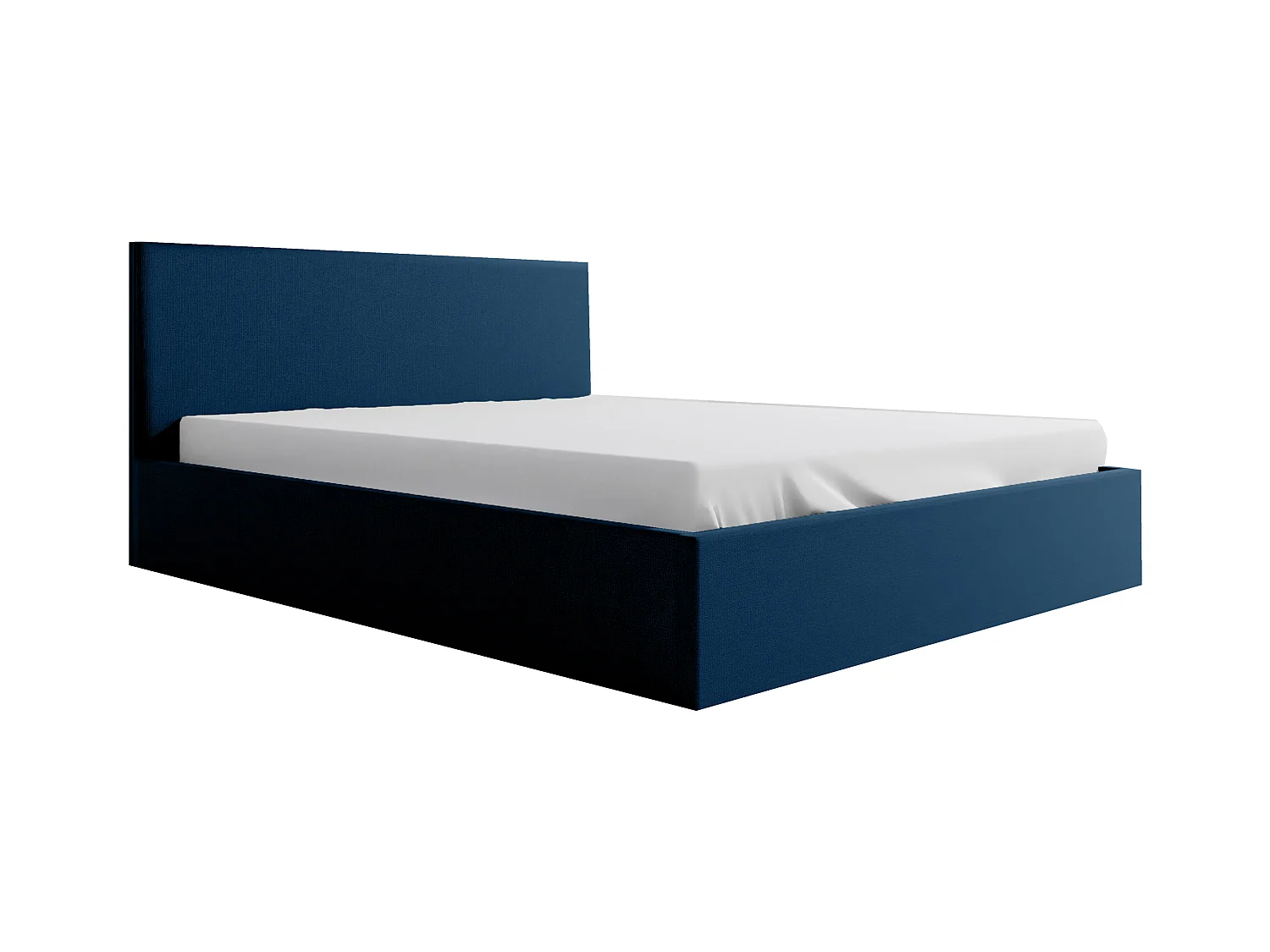 Lit rembourré Nefryt 150x212x90 cm, couchage 140x200 cm, coffre, vérin à gaz, tissu Monolith bleu marine