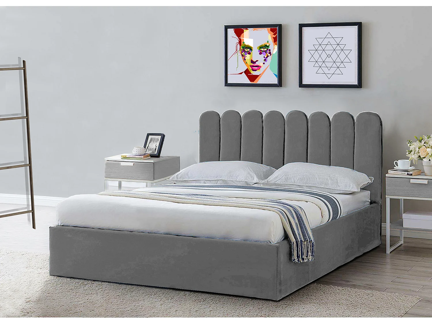 Lit rembourré Venezia 190x212x90 cm, couchage 180x200 cm, coffre, vérin à gaz, tissu Monolith châtaigne