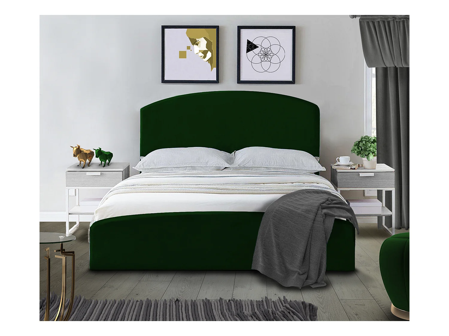 Gestoffeerd bed Montana 170x212x90 cm Slaapvlak 160x200 cm, opbergruimte, gaslift, stof Monolith groen