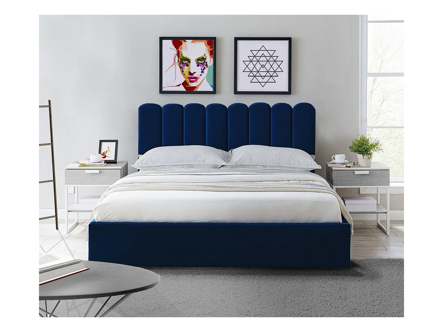 Lit rembourré Venezia 170x212x90 cm, couchage 160x200 cm, coffre, vérin à gaz, tissu Monolith frêne