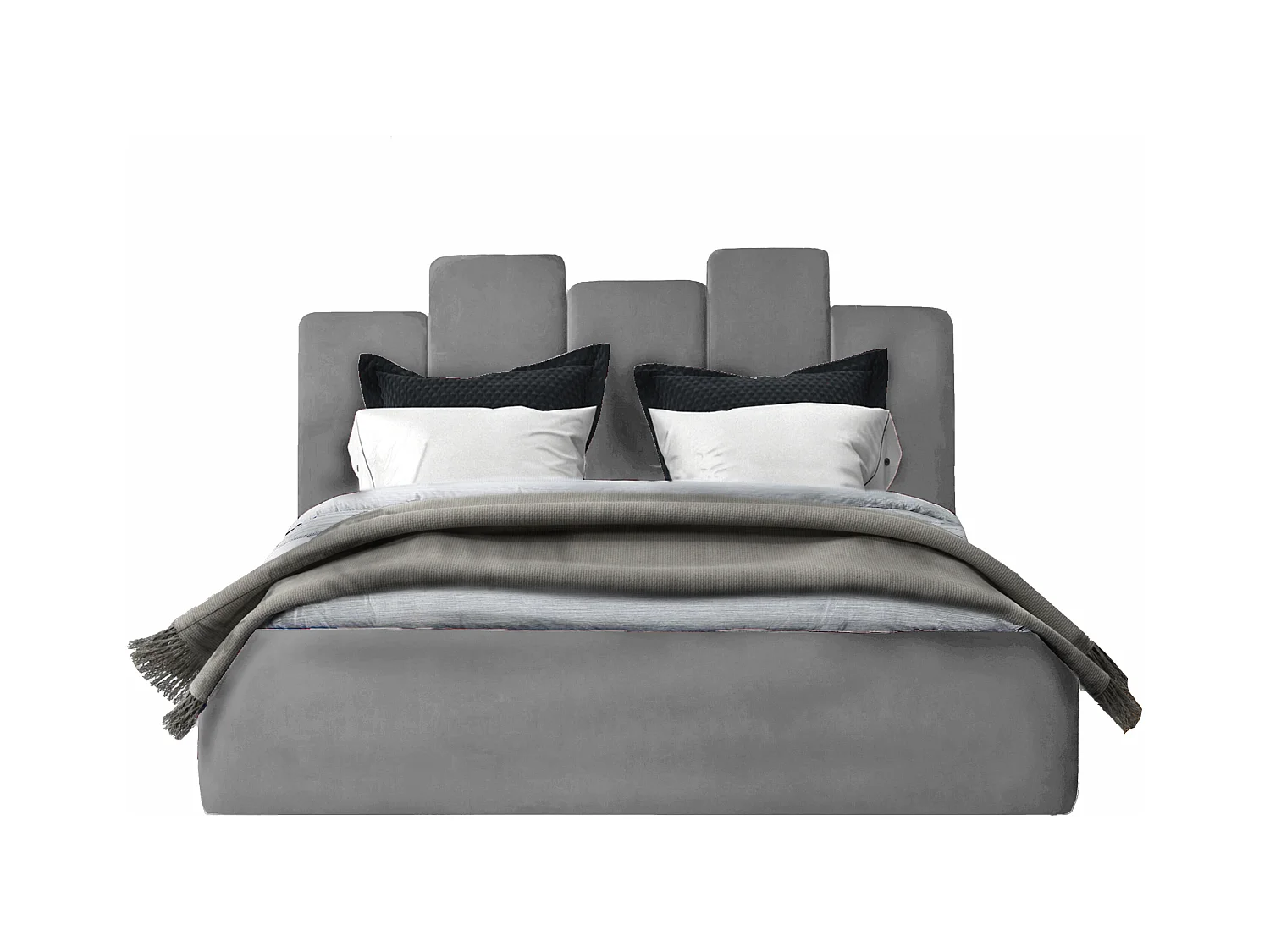 Lit rembourré Orion 170x212x90 cm, couchage 160x200 cm, coffre, vérin à gaz, tissu Monolith frêne