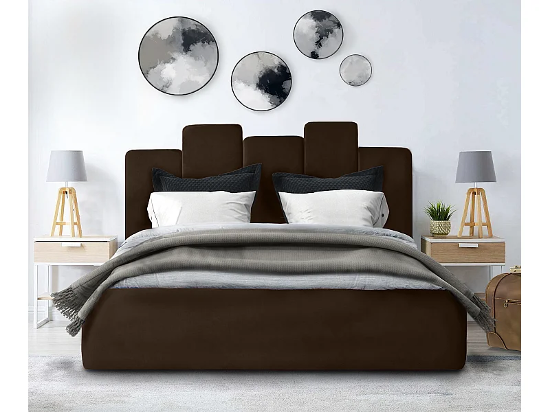 Cama estofada Orion 170x212x90 cm, área 160x200 cm, com baú, elevador a gás, tecido Monolith castanho