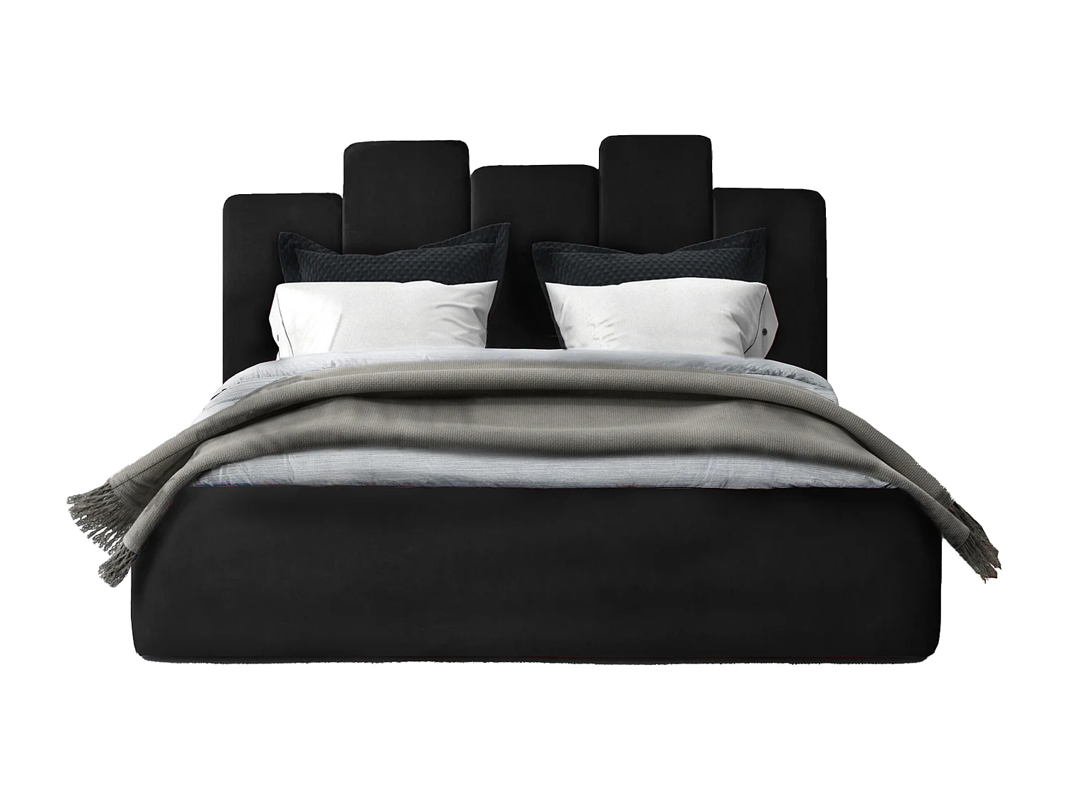 Cama estofada Orion 190x212x90 cm, área 180x200 cm, com baú, elevador a gás, tecido Monolith grafite