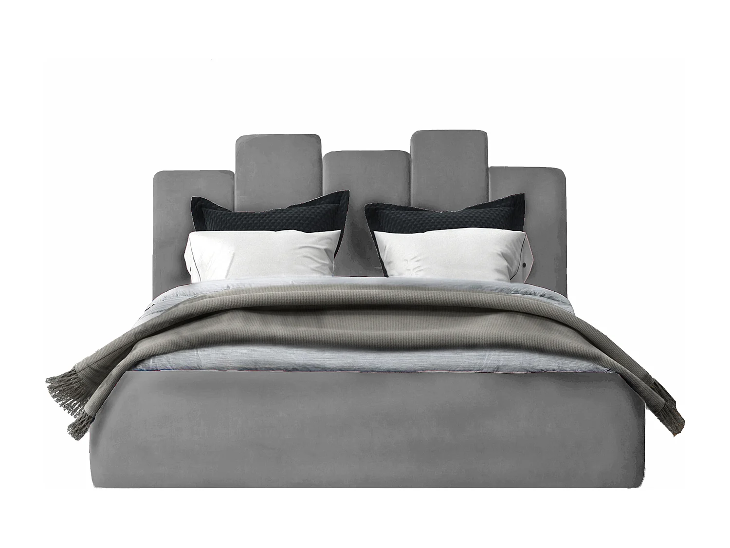 Lit rembourré Orion 150x212x90 cm, couchage 140x200 cm, coffre, vérin à gaz, tissu Monolith frêne