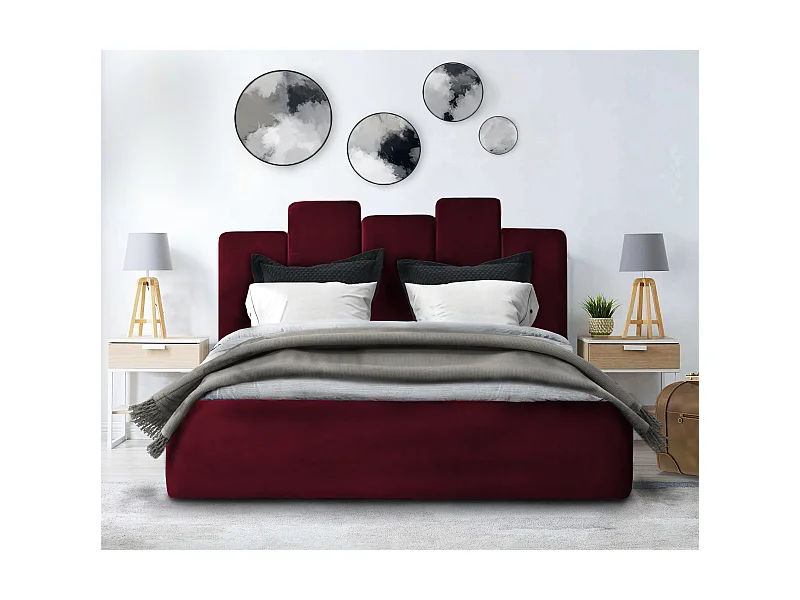 Lit rembourré Orion 130x212x90 cm, couchage 120x200 cm, coffre, vérin à gaz, tissu Monolith châtaigne