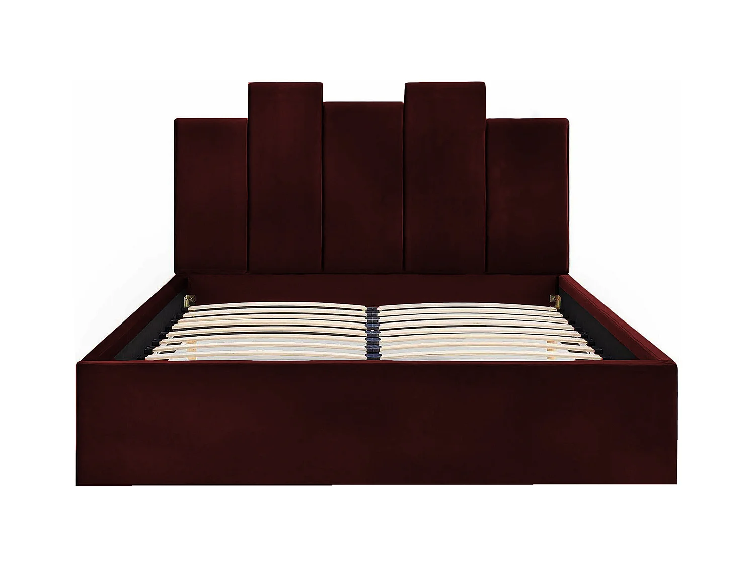 Lit rembourré Orion 130x212x90 cm, couchage 120x200 cm, coffre, vérin à gaz, tissu Monolith châtaigne