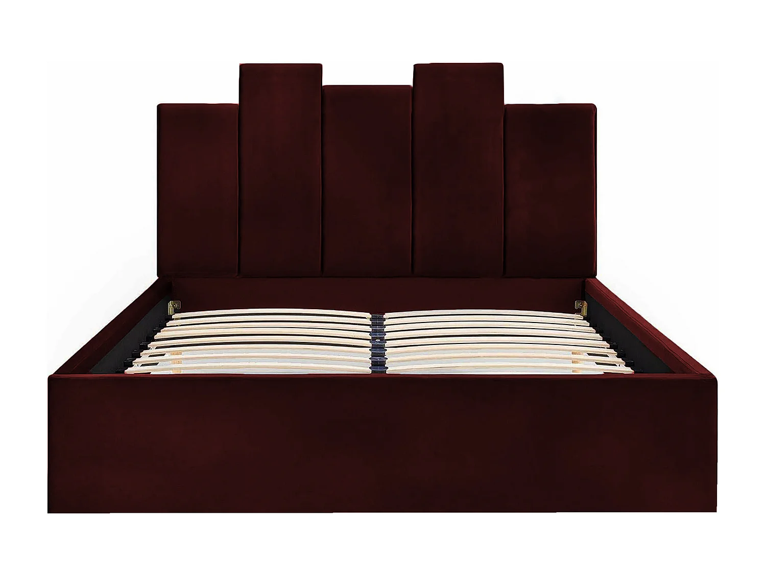 Lit rembourré Orion 130x212x90 cm, couchage 120x200 cm, coffre, vérin à gaz, tissu Monolith châtaigne