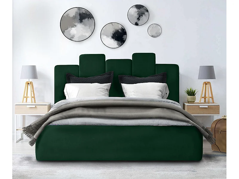 Lit rembourré Orion 170x212x90 cm, couchage 160x200 cm, coffre, vérin à gaz, tissu Monolith vert