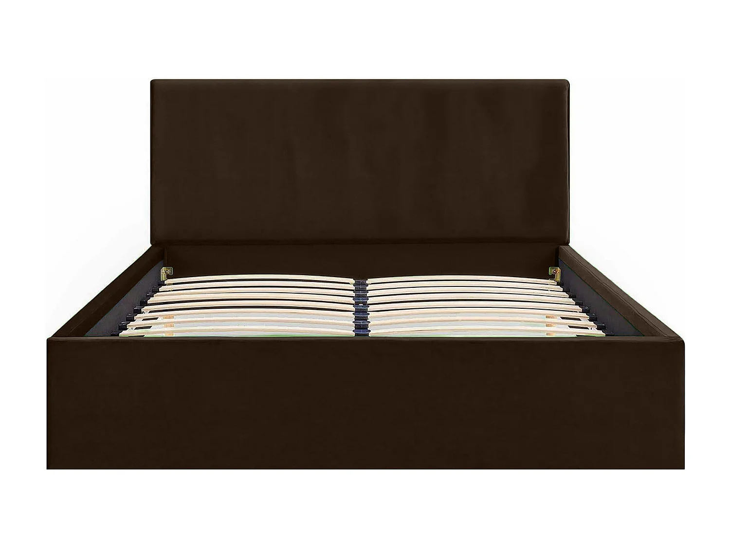 Lit rembourré Nefryt 210x212x90 cm, couchage 200x200 cm, coffre, vérin à gaz, tissu Monolith brun