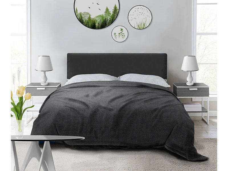 Cama estofada Nefryt 190x212x90 cm, área 180x200 cm, com baú, elevador a gás, tecido Monolith cinzento