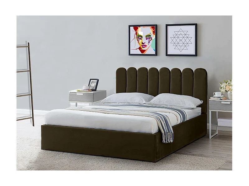 Polsterbett Venezia 130x212x90 cm Liegefläche 120x200 cm, Bettkasten, Gasdruckfeder, Stoff Monolith Braun