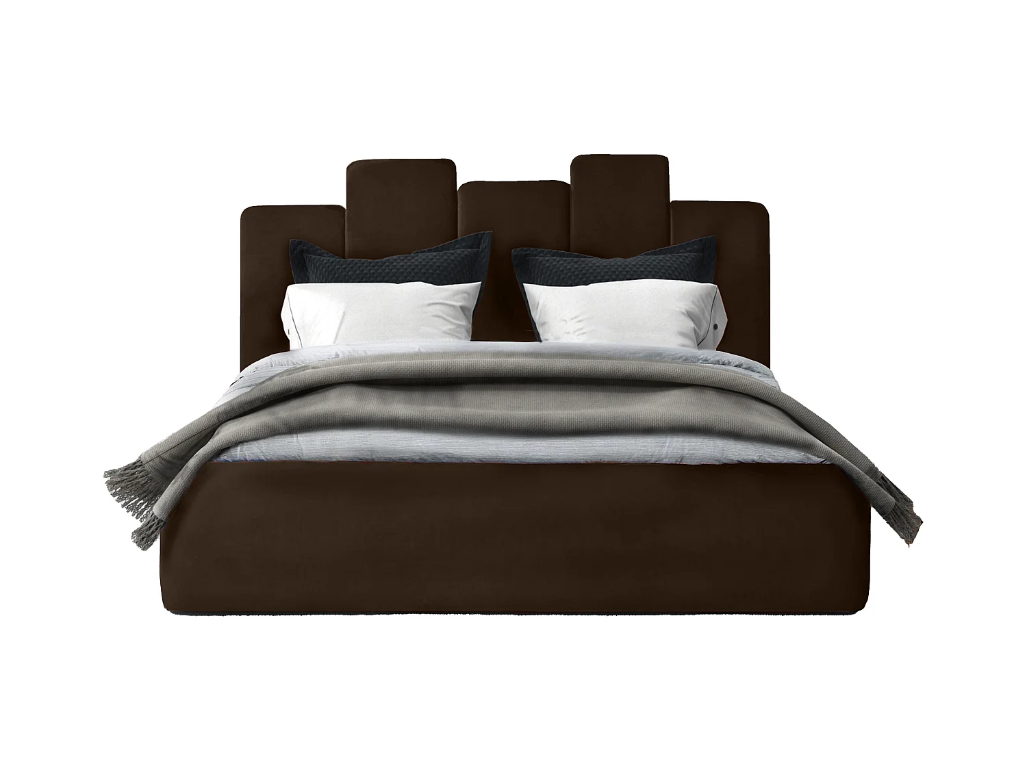 Lit rembourré Orion 190x212x90 cm, couchage 180x200 cm, coffre, vérin à gaz, tissu Monolith brun