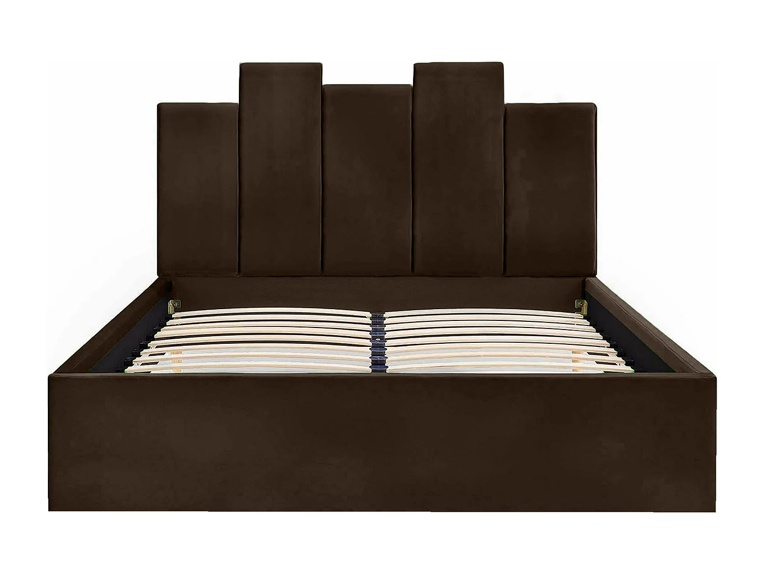 Lit rembourré Orion 190x212x90 cm, couchage 180x200 cm, coffre, vérin à gaz, tissu Monolith brun