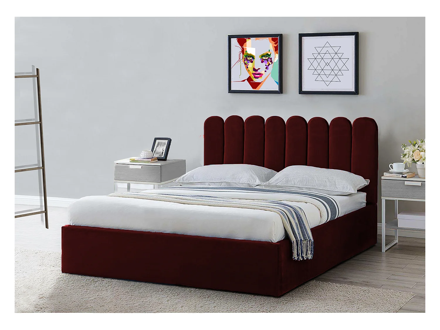 Lit rembourré Venezia 190x212x90 cm, couchage 180x200 cm, coffre, vérin à gaz, tissu Monolith graphite