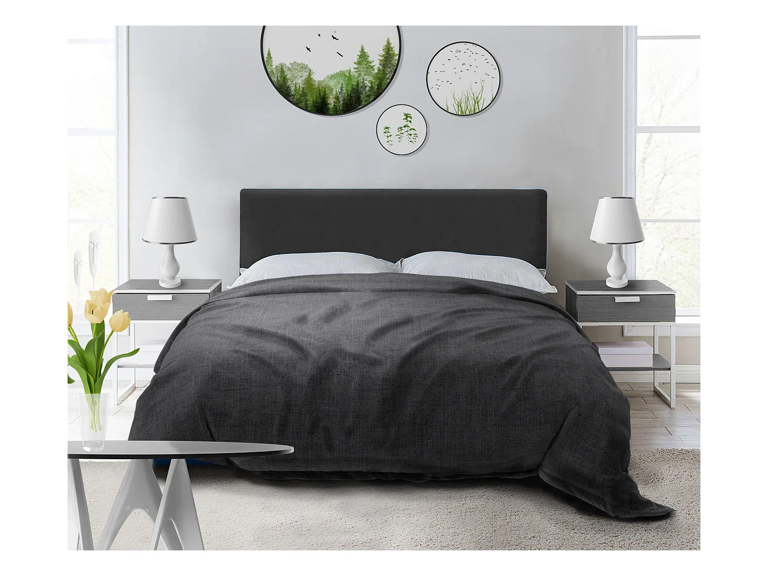 Lit rembourré Nefryt 170x212x90 cm, couchage 160x200 cm, coffre, vérin à gaz, tissu Monolith gris