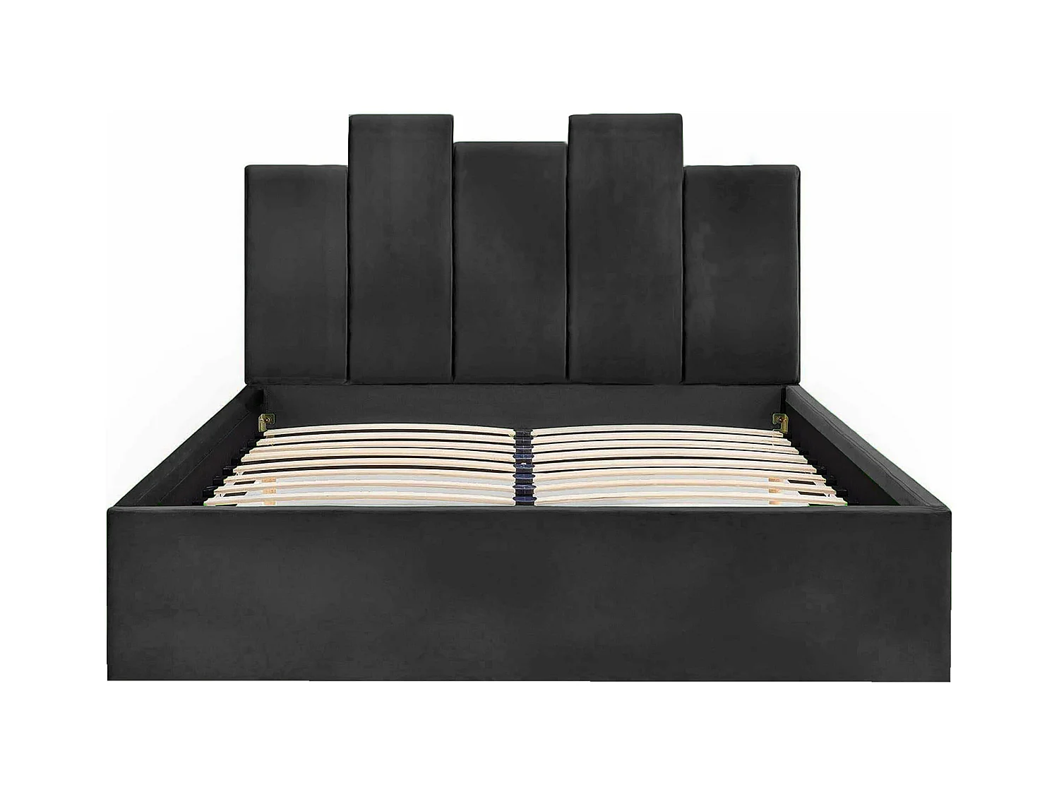 Lit rembourré Orion 150x212x90 cm, couchage 140x200 cm, coffre, vérin à gaz, tissu Monolith gris