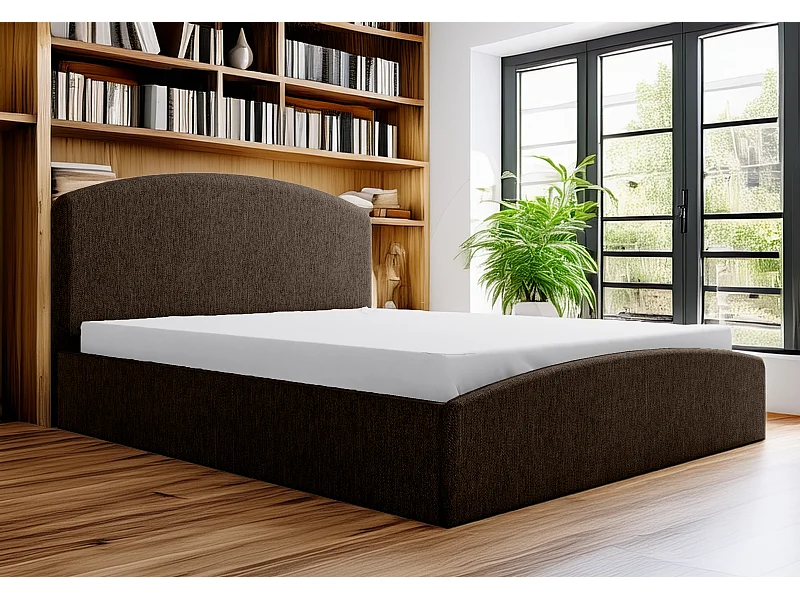Cama estofada Montana 190x212x90 cm, área 180x200 cm, com baú, elevador a gás, tecido Monolith castanho
