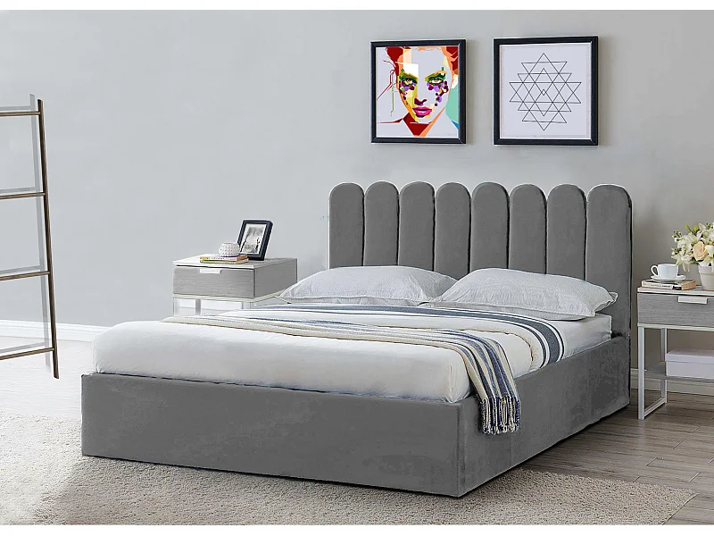 Cama estofada Venezia 130x212x90 cm, área 120x200 cm, com baú, elevador a gás, tecido Monolith castanha