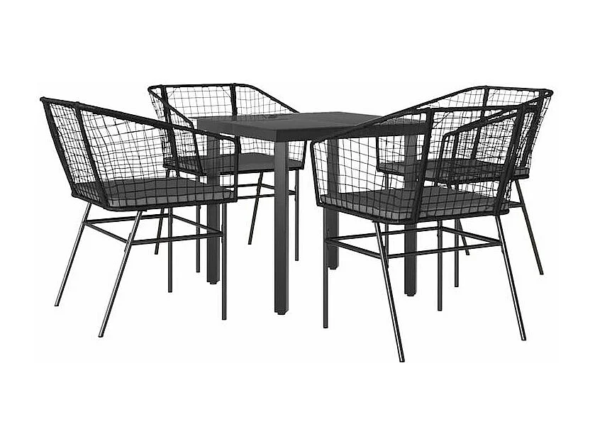 Ensemble à manger de jardin et coussins 5 pcs noir rotin verre