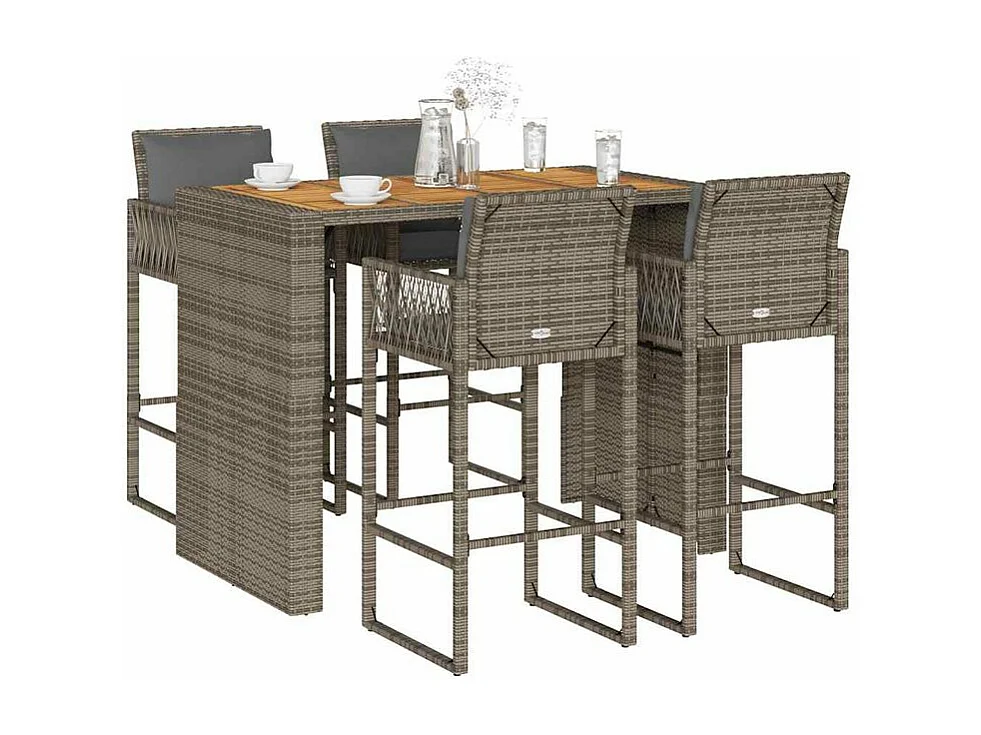 Ensemble de bar de jardin 5 pcs avec coussins gris poly rotin
