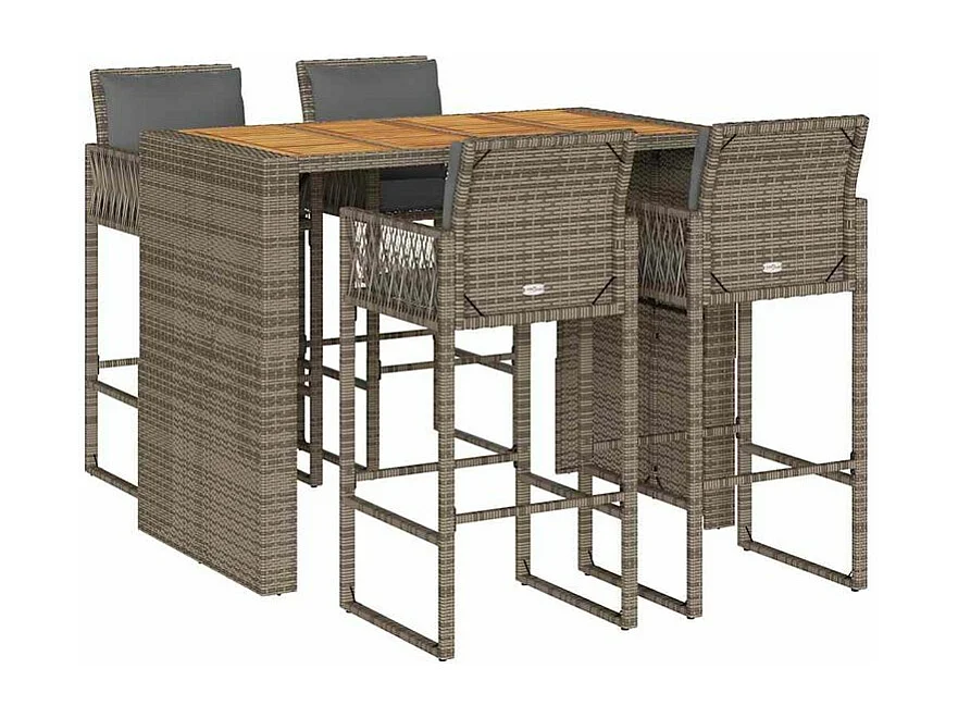 Ensemble de bar de jardin 5 pcs avec coussins gris poly rotin