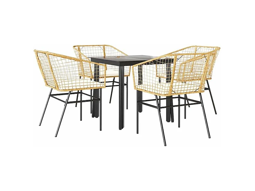 Ensemble à manger jardin coussins 5pcs marron poly rotin verre