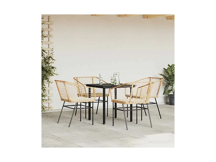 Ensemble à manger jardin coussins 5pcs marron poly rotin verre