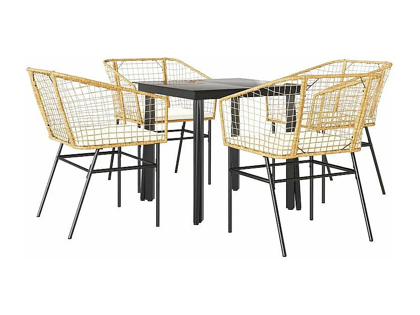 Ensemble à manger jardin coussins 5pcs marron poly rotin verre